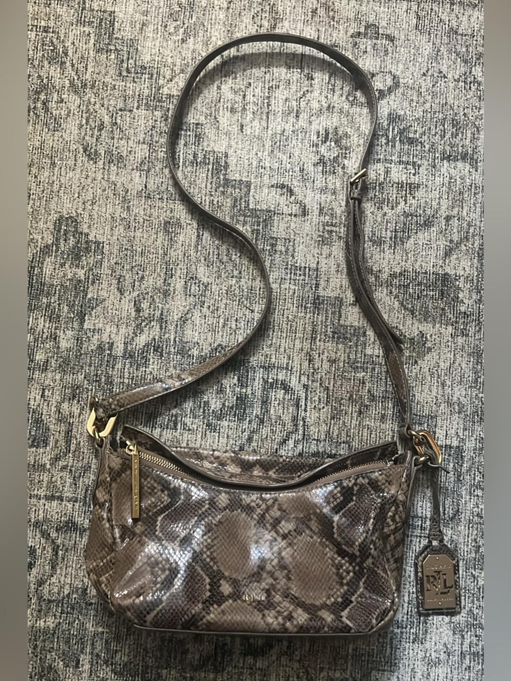 Ralph Lauren Leather Snake Embossed Crossbody Bag
